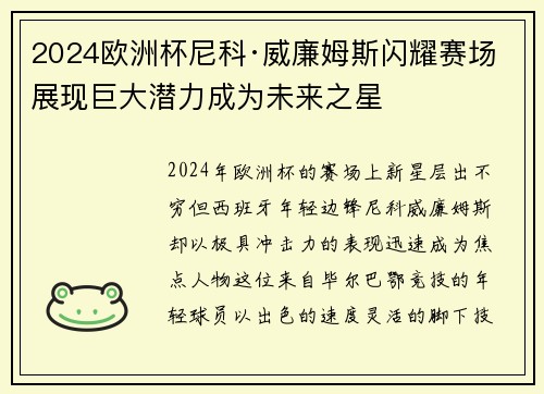 2024欧洲杯尼科·威廉姆斯闪耀赛场展现巨大潜力成为未来之星